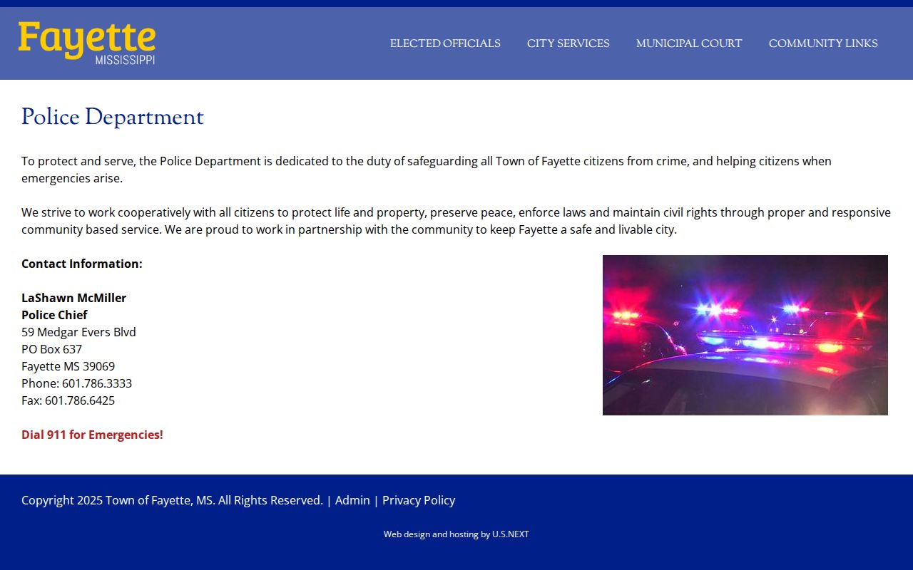 Fayette Police Department official contact page