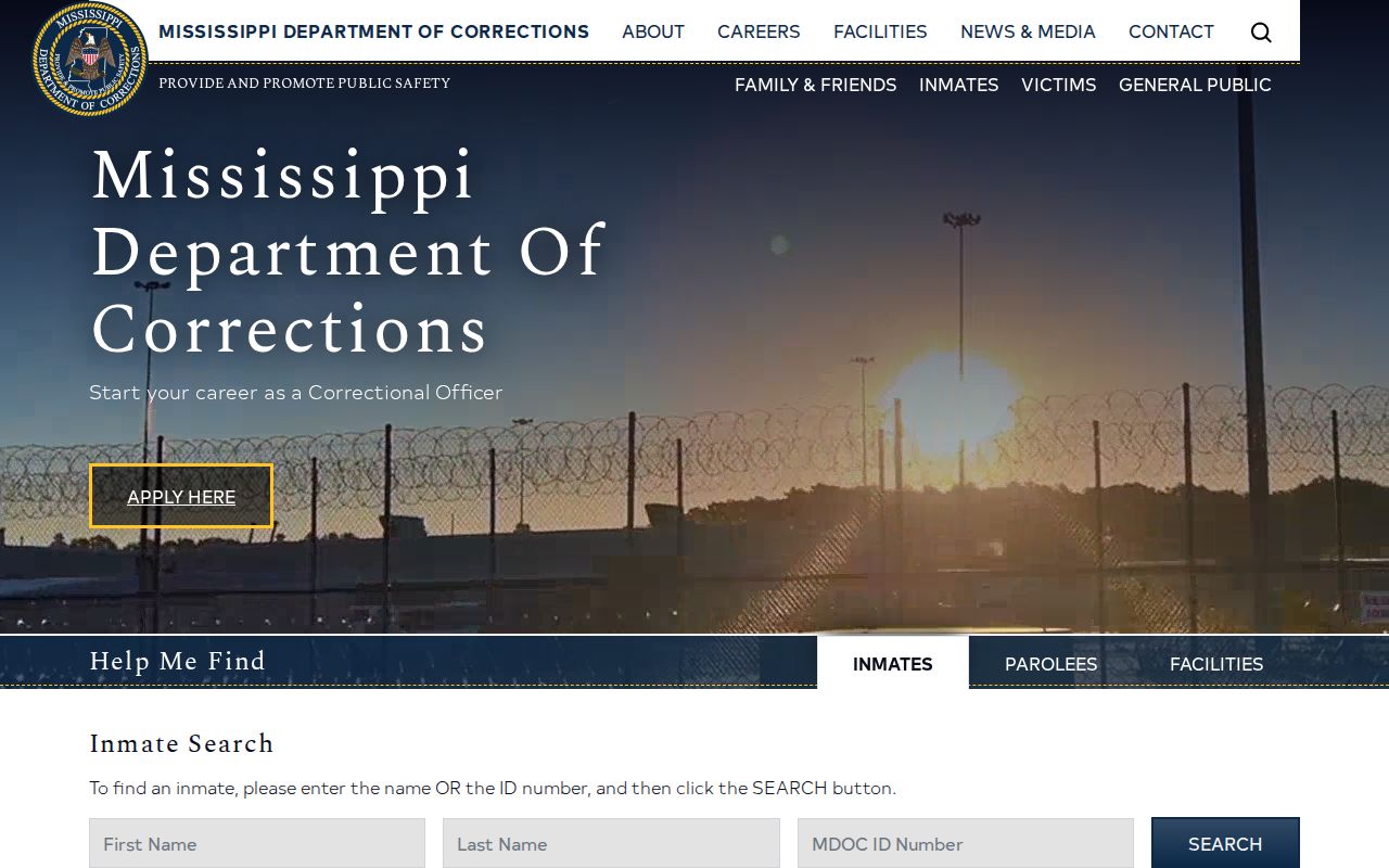 Mississippi Department of Corrections official offender search interface