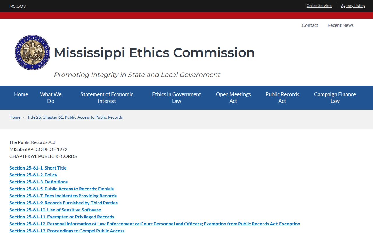 Mississippi Public Records Act official page